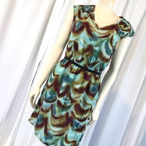 LOFT- ABSTRACT GATHERED WAIST DRESS